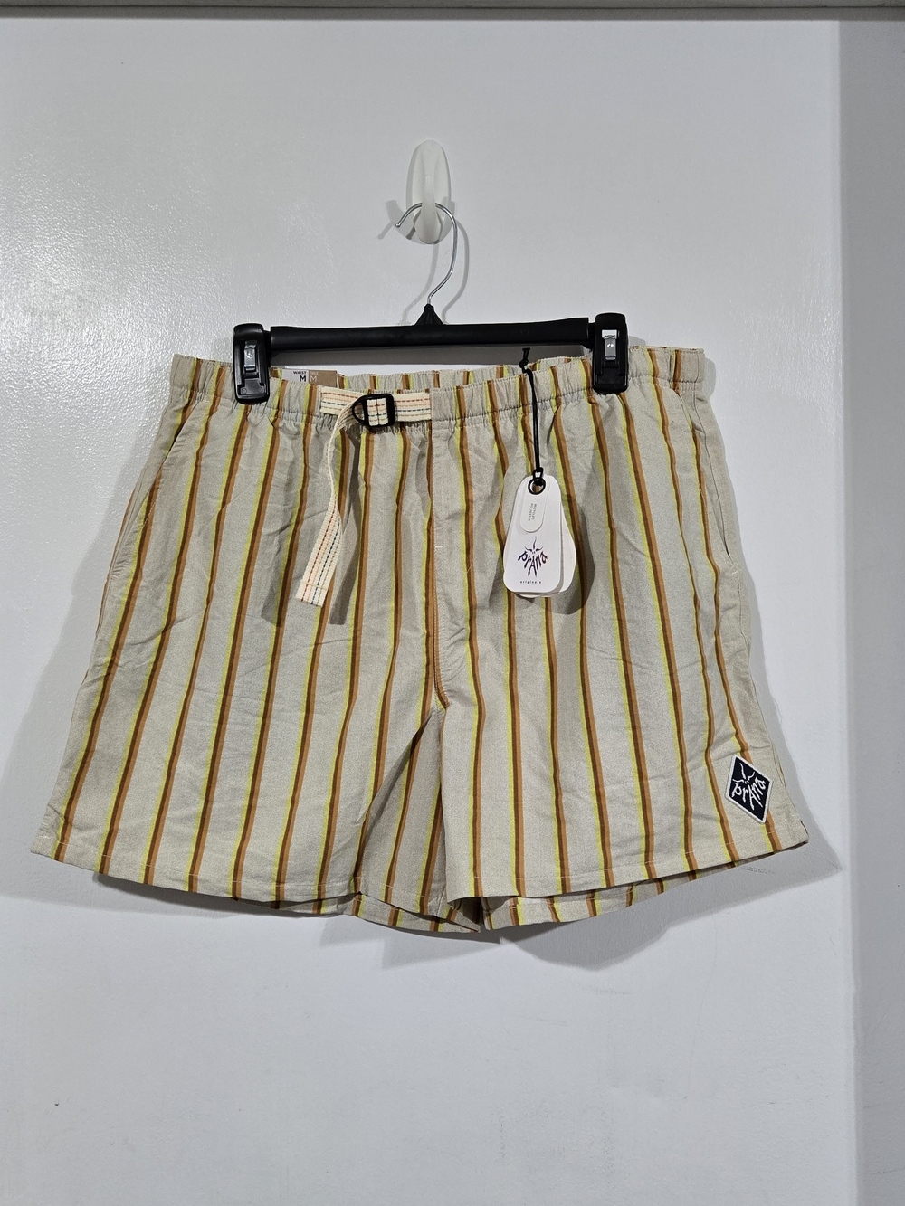 Prana Indio Heritage Shorts Tan Yellow Retro Belt Wicking M New